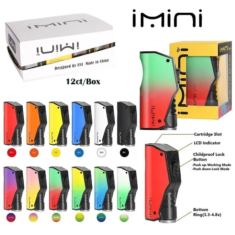 Mod Battery 500mAh with Childproof Switch Bottom Adjustable Voltage 510 Cart Battery Plastic/Metal Version Vaporizers Ecigarettes Starter Kits 12 Colors 1pc a Pack