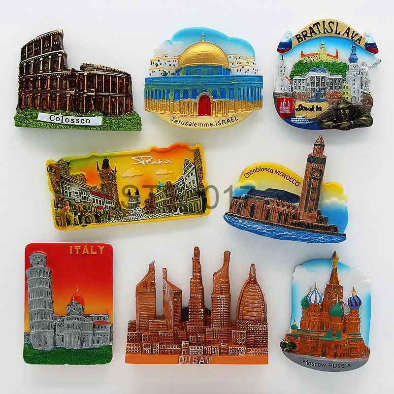 Fridge Magnets 3D fridge magnet magnetic refrigerator Rome Colosseum Dubai Slovakia Israel Dubai Italy tourism souvenir home decoration sticker x0731