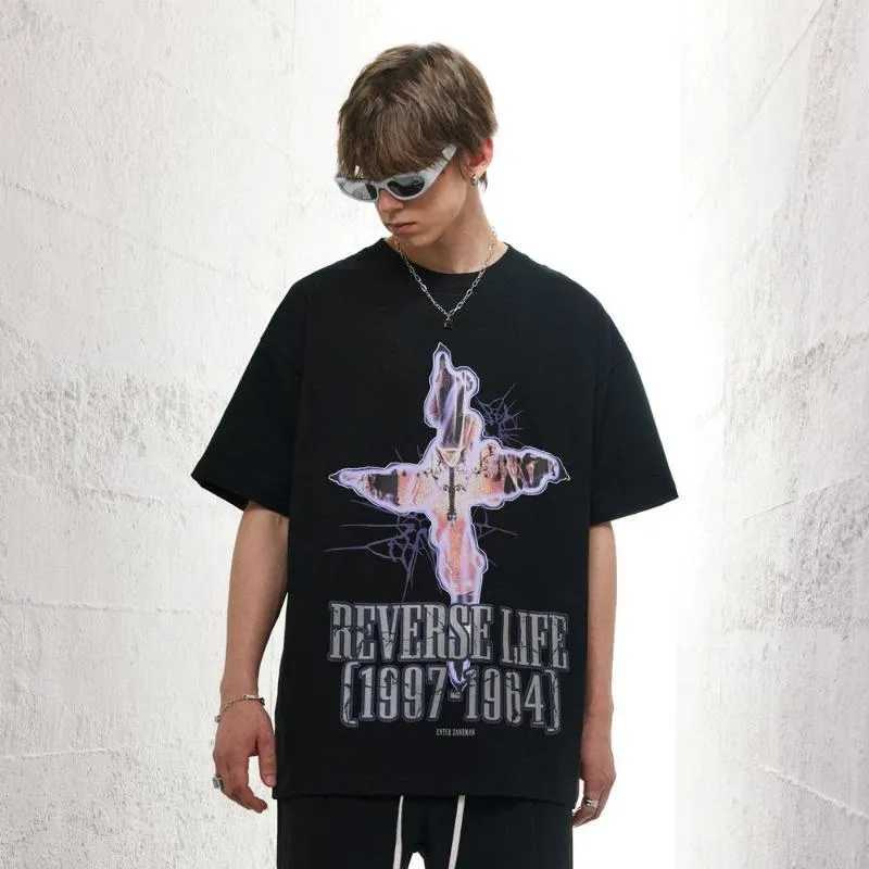 T-shirt da uomo Eterogeneo Crack Evil Stampa Gotico Unisex Hip Hop Uomo oversize Abbigliamento Y2k Streetwear Cotone manica corta Tops Tees