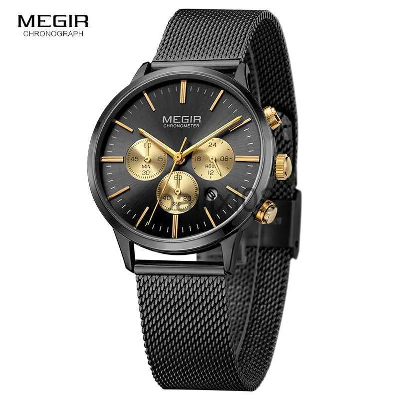 Andra klockor Megir Women's Chronograph Steel Quartz Watches Fashion Waterproof Luminous 24-Hour Analog Wristwatch för Woman Lady 2011l-1N3 J230728