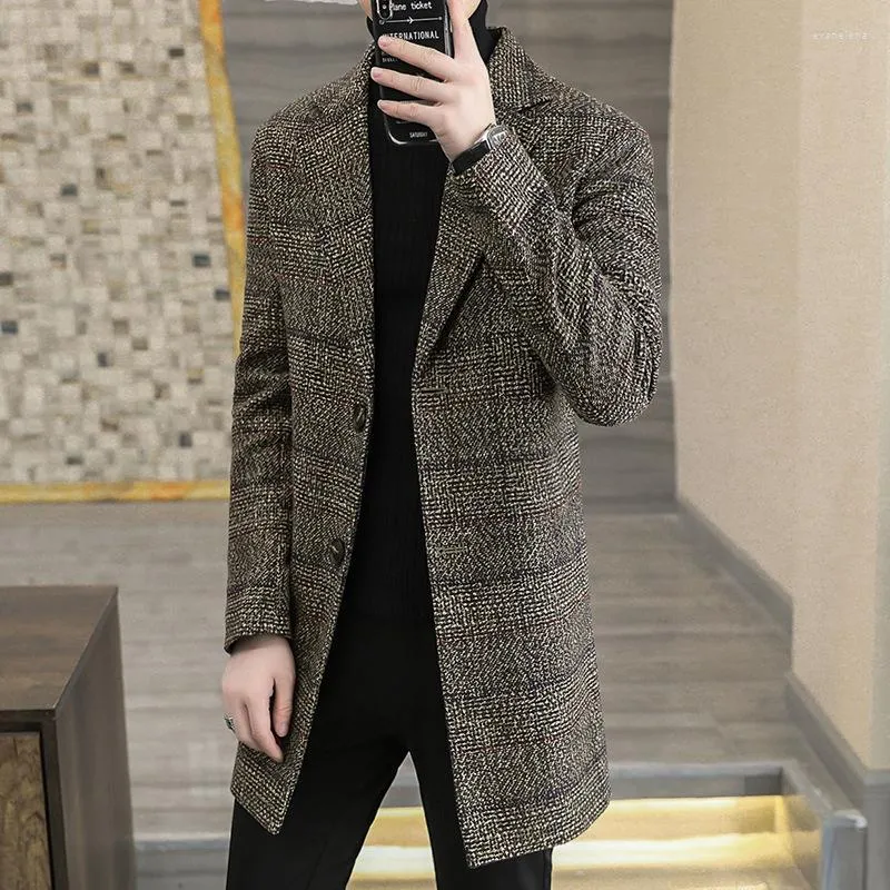 Gabardina para hombre The 2023 Men Case Grain Woolen Cloth Coat Dust Long Keep Warm Winter