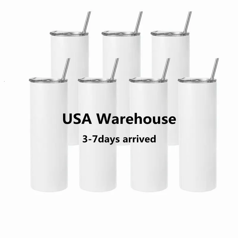 Mugs 25pack US warehouse bulk 20oz Stainless Steel heat Transfer Printing Tumbler Double Wall Insulated straight Sublimation 230731