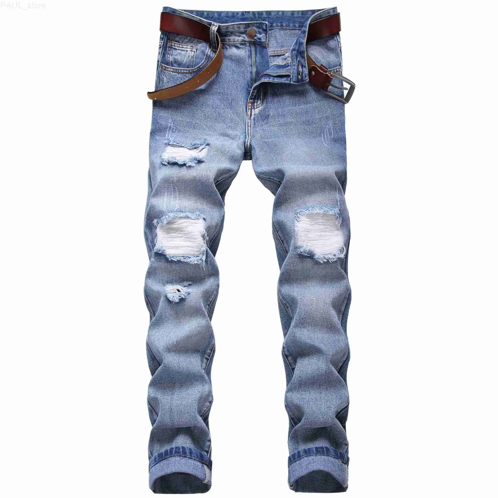 Jeans voor heren Street Style heren merk gewassen gescheurde denim broek met gaten Strechy Homme skinny L230731