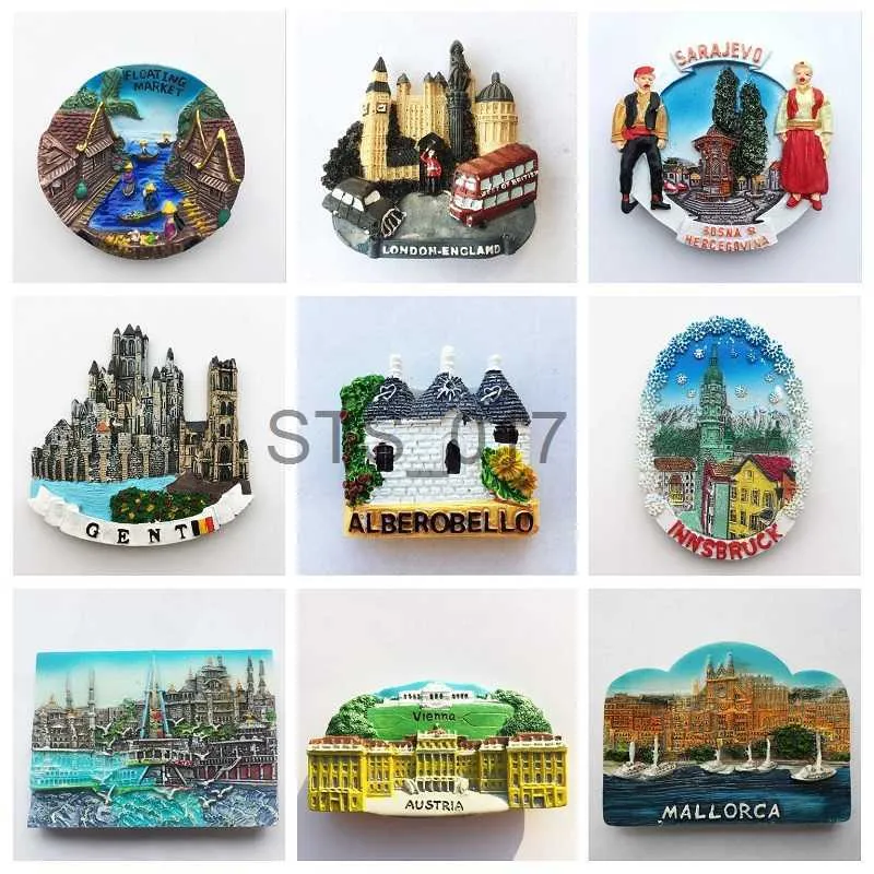 Kühlschrankmagnete Spanien Thailand Österreich Kühlschrankmagnete Souvenir Italien Deutschland Polen Sarajevo Belgien London Kühlschrankaufkleber Dekoration Geschenk x0731