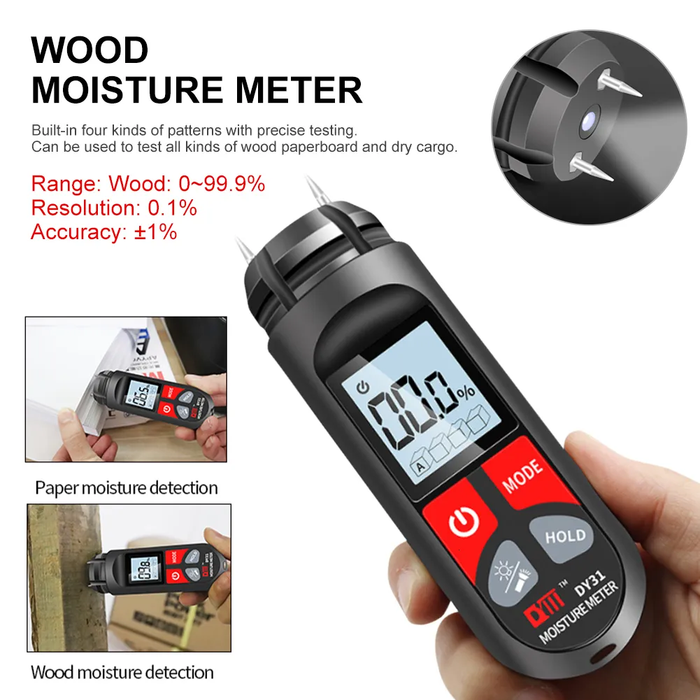 Moisture Meters Digital Wood Moisture Meter Paper Humidity Tester With LCD Display Portable Wall Hygrometer Timber Damp Detector 0-99.9% 230731