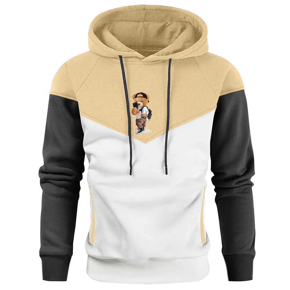 Gentleman Selfie Teddy Bear In A Vintage Sports Mens Hoodies Hip Hop Street Pullover O-Neck Fashion Hoody Cartoons Loose Sweatshirt