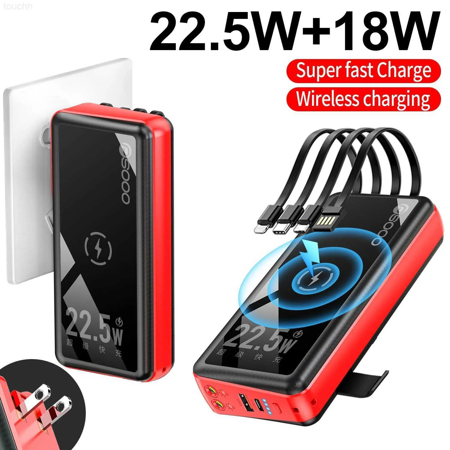 Save Big on Bulk Cell Phone Power Banks 30000mAh Wireless Power Bank  Fast Charging Powerbank Built In Cables External Battery Pack For 