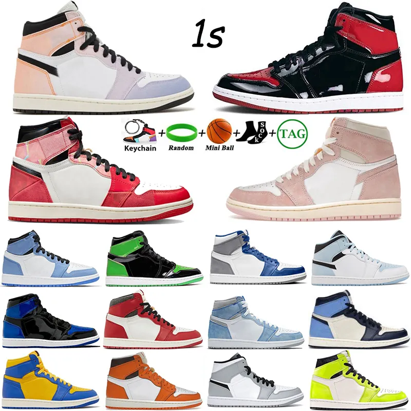 Mens basketskor Jumpman 1 High OG 1S Spider-Verse Skyline tvättade rosa sjöstjärnor förlorade Found Bred Patent University Blue Men Women Sport Sneaker Trainers Storlek 36-46