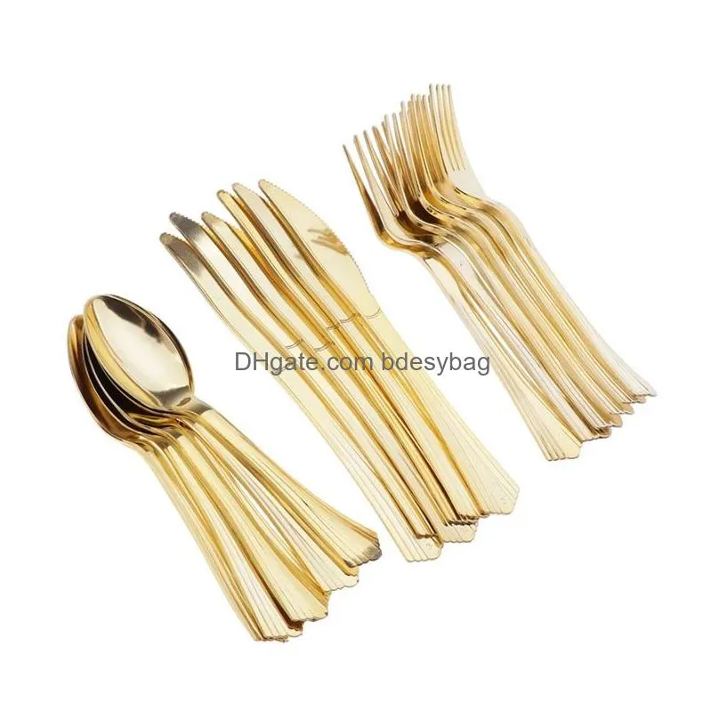 20 pieces gold plastic silverware disposable dinnerware birthday tableware birthday party decor supplies