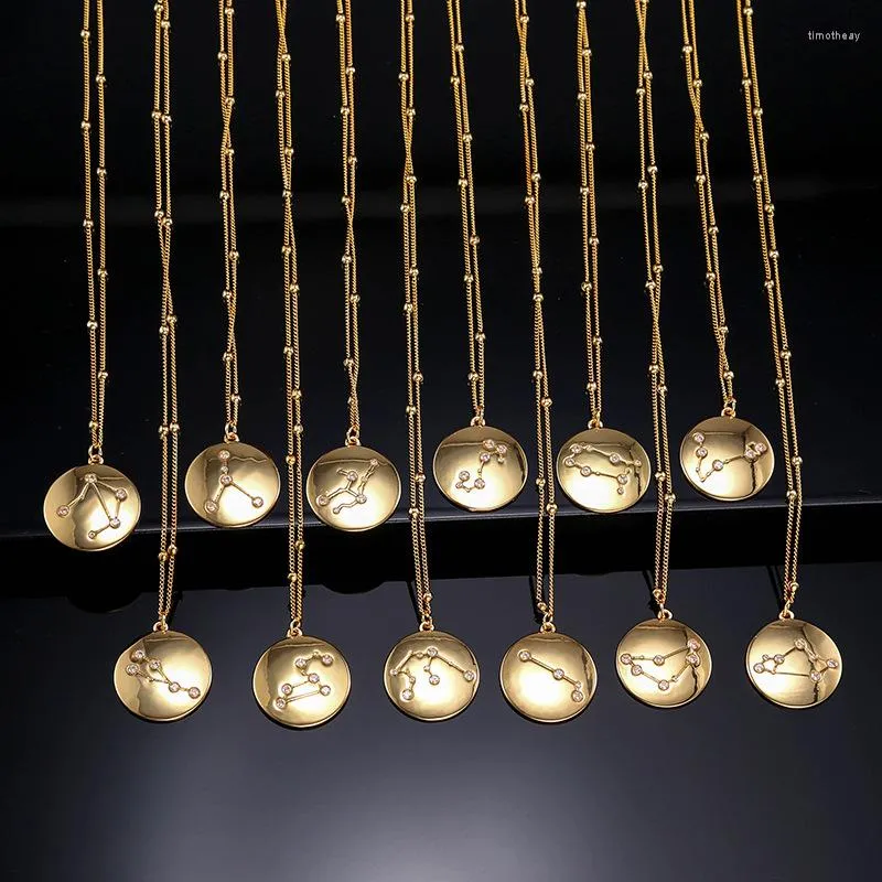 Colares com pingente 12 constelações colar horóscopo astrologia declaração do zodíaco para mulheres joias góticas redondas geométricas