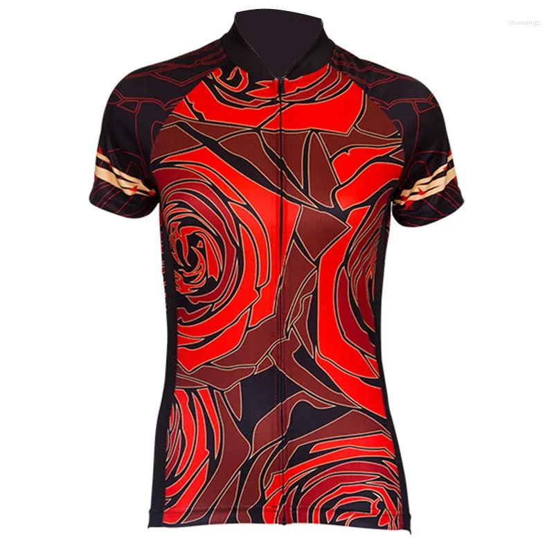 Racingjackor 2023 Team Cycling Jersey Women Summer Short Sleeve Red Girl Bicycle Clothing Rose Flower Bike Wear