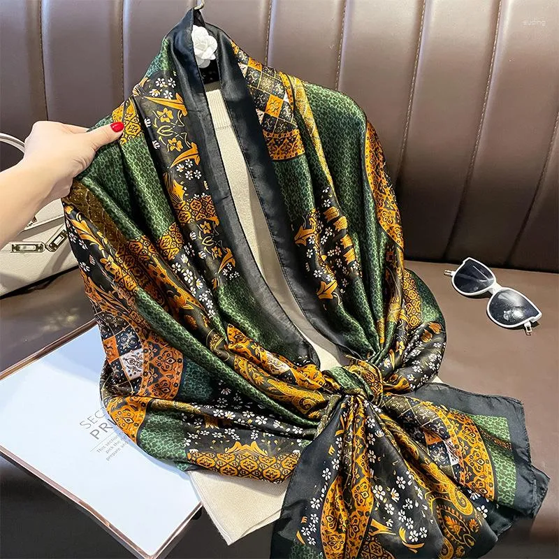 Sciarpe 180 90cm Donna Scialle estivo in seta Lady Wrap Soft Foulard femminile Beach Stole Bandana Hijab Silenziatore Pareo