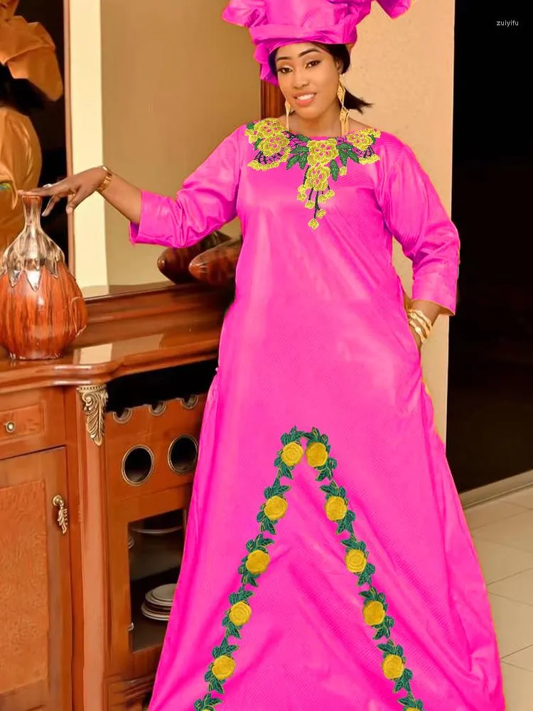 Bazin Riche Boubou Long Dress for Women Gambia Party Outfit Polyester Dashiki Robe Large Size Traditional African Clothing