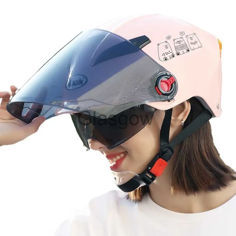 Casques de moto Double lentille visière Mica UV casque de sécurité casques de moto Scooter électrique vélo Kickboard chapeau demi visage pas cher cyclomoteur été x0731