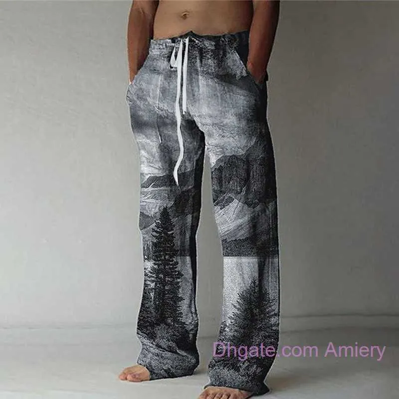 2023 New Mens Casual Pants Plus Size 3xl 4xl 5xl Printed Summer Trousers Sweatpants Drawstring Elastic Loose Pants Men's Cargo Trouser