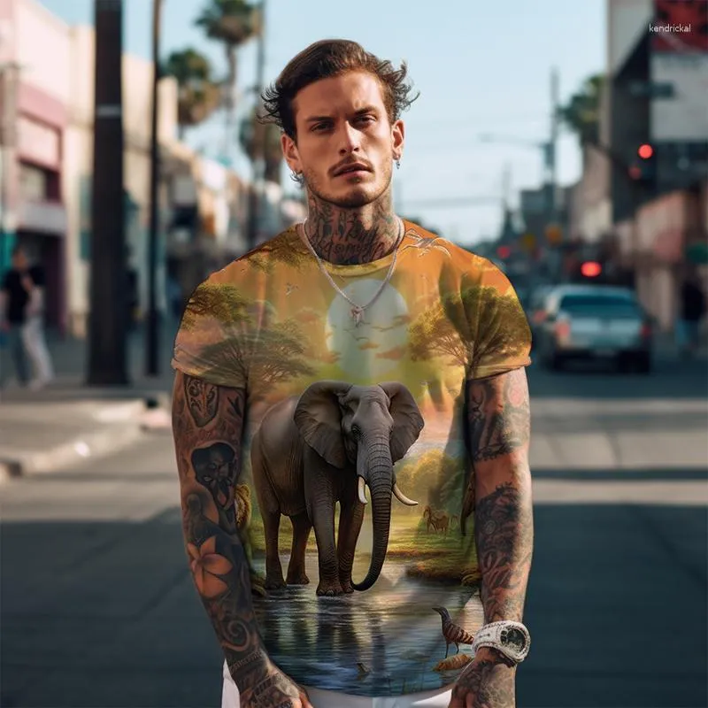 Camisetas masculinas Elefante Impresso em 3D -camisetas verão tamanho grande tamanho curto -camiseta solta confortável casual masculina tendência de rua