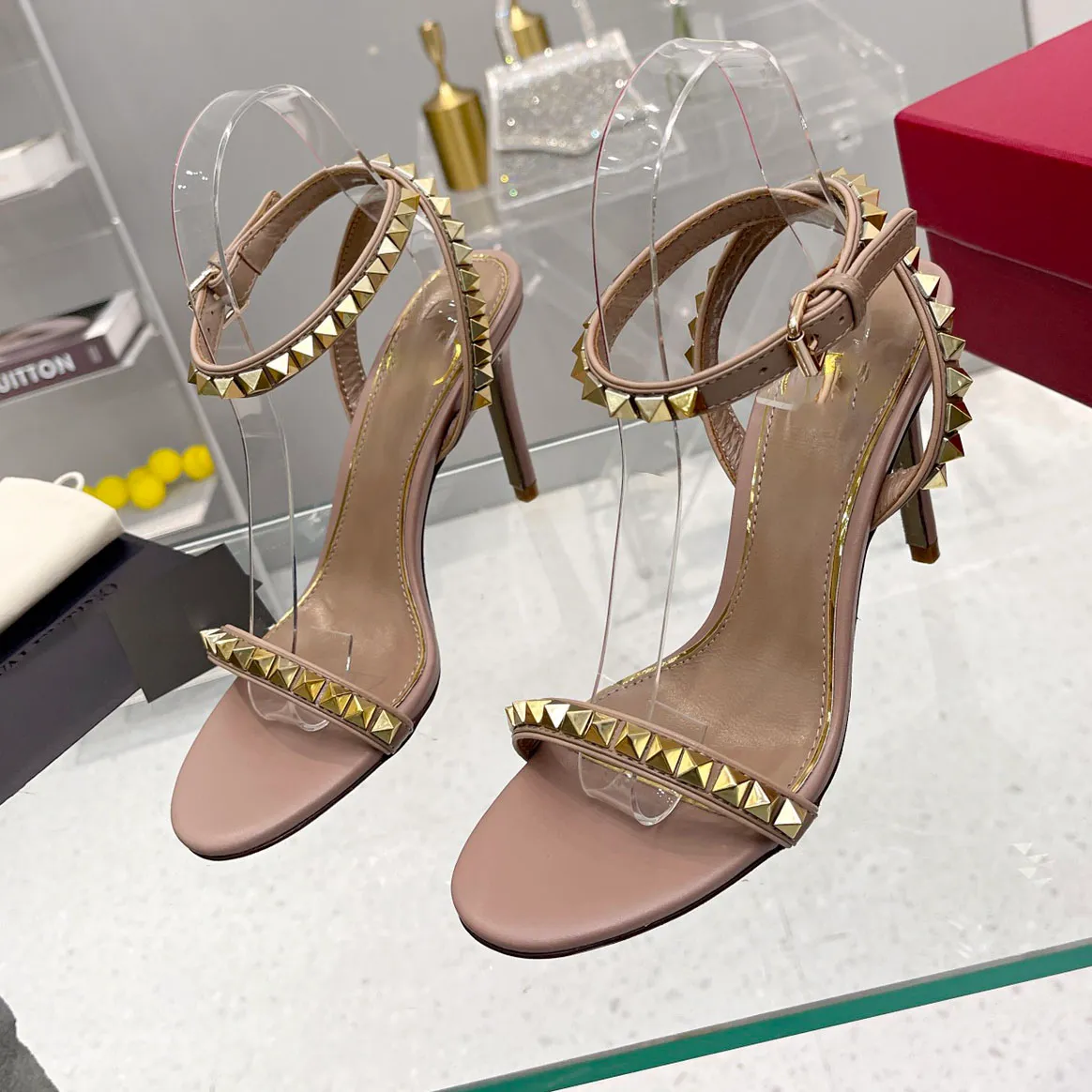 Gold studded heeled sandals deals