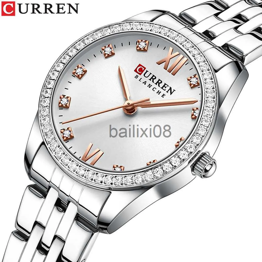 Other Watches CURREN Classy Dress Watches for Women Stainless Steel Band Clock Female Rhinestone Dial Slim Wristwatches Ladies J230728