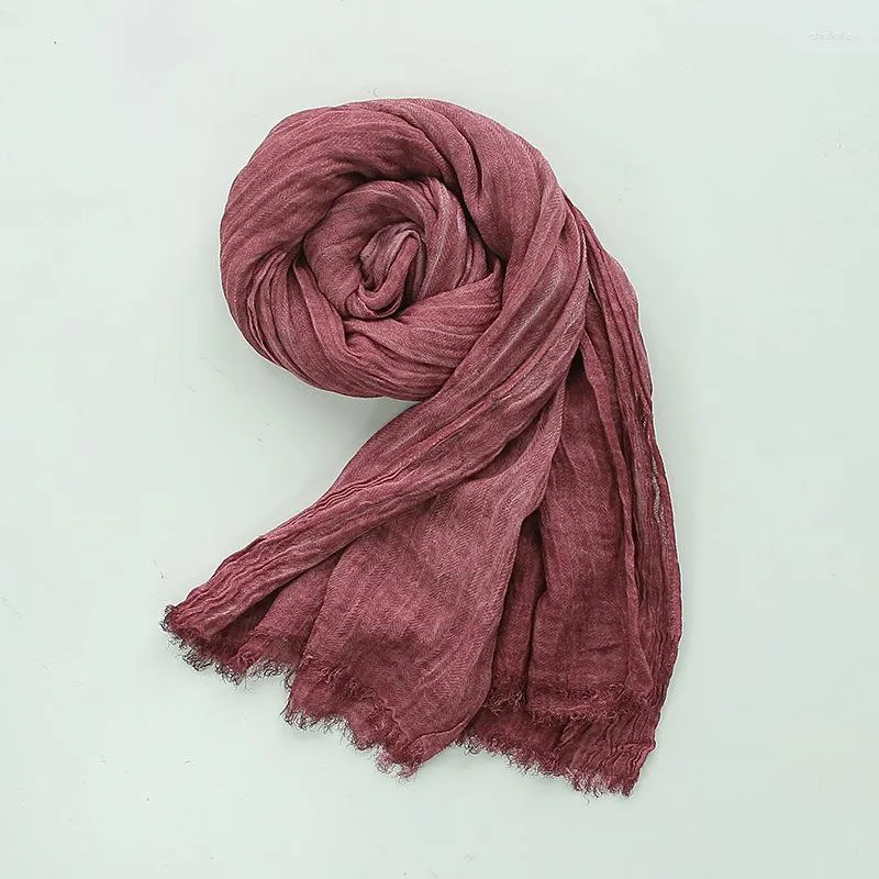 Scarves Solid Color Wrinkled Cotton Linen Fo Women Man Autumn Winter Soft Neck Scarf Shawl Lady Fashion Headscarf