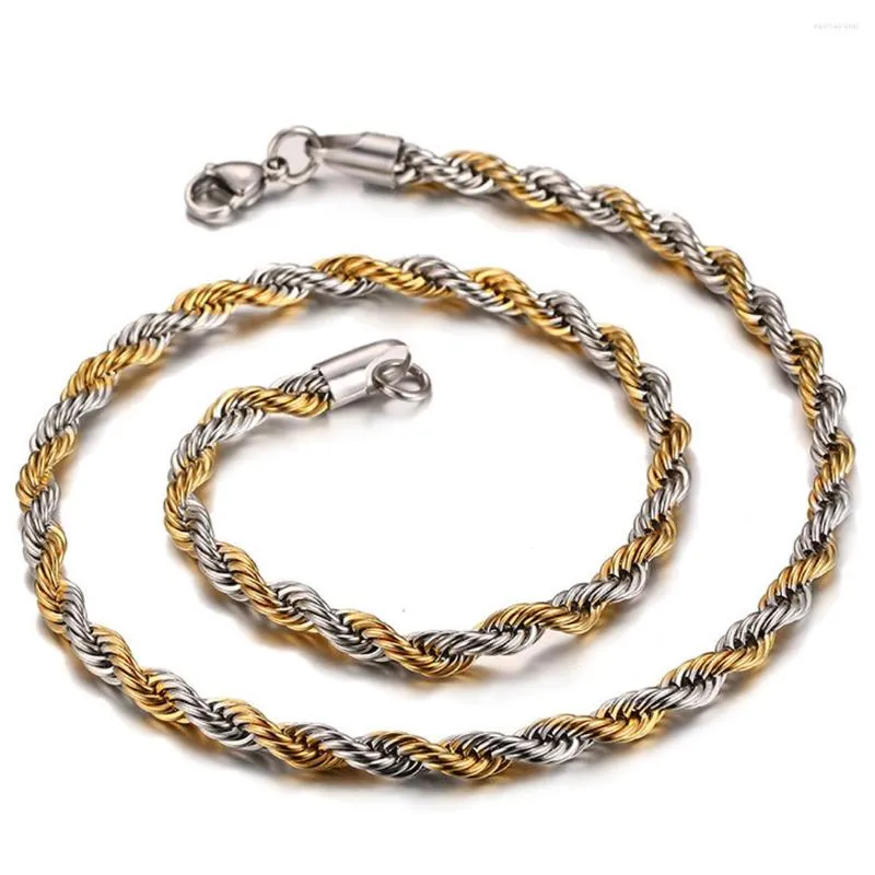 Kedjor cool 316l rostfritt stål guld-silver färg twist rep kedja halsband smycken gåva för män kvinnor pojkar 4mm/6mm bred