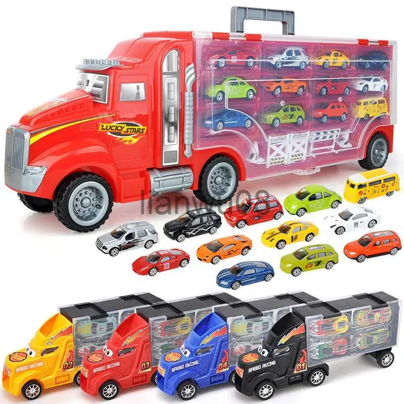Diecast Model Cars Big Transport Car Container Carrier Big Truck Vehicles Toys com Mini Diecast Cars Modelo Toys for Children Boys Birthday Gifts X0731