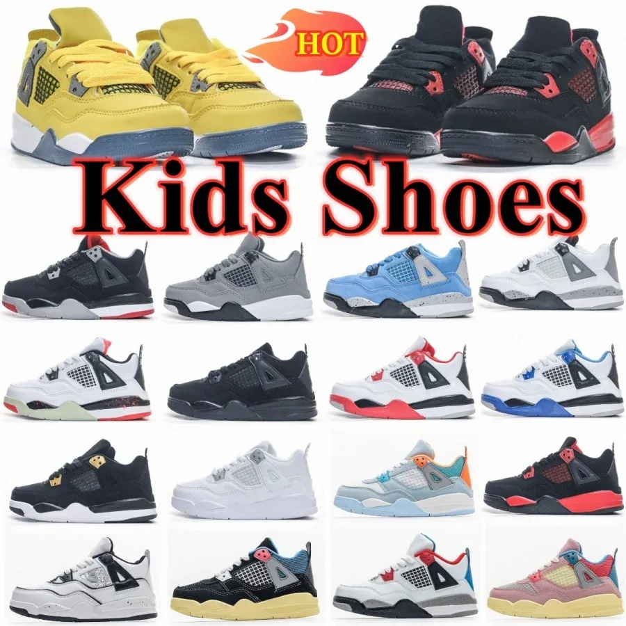 Jumpman 4s 4 Kinderschuhe Kleinkinder Sneaker Girls Jungen Trainer Jugend Kind Rot Donner cooler graues militärisches Militär Cat University Blue Shoe 6c 4y 5y