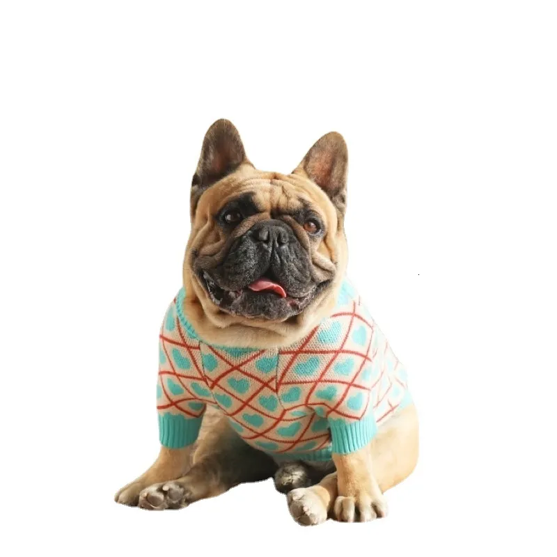 Dog Apparel Duomasumi Blue Heart Sweater Projektant Dog ubrania dla francuskiego psa byka puby misie Bichon Schnauzer Shiba stroje szczeniaka 230729