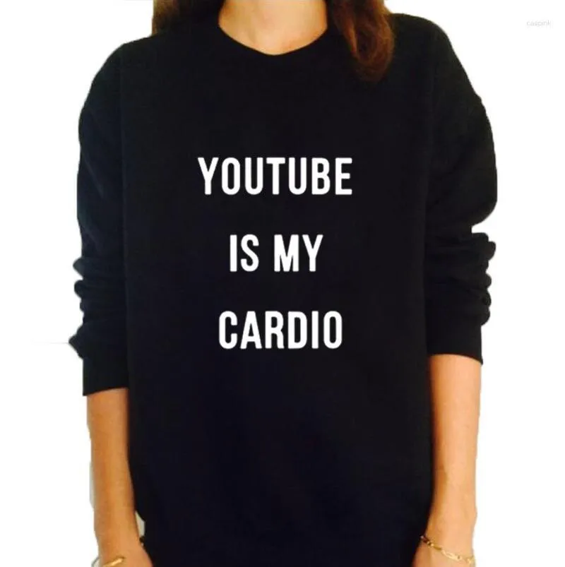 Vrouwen Hoodies Dames Trainingspak Zwart Wit YOUTUBE IS MY CARDIO Grappig Print Sweatshirt Leuke Vrouwen Pullover