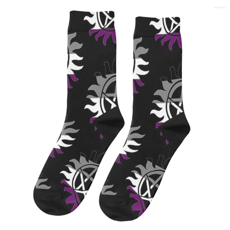 Herensokken Asexual SPN Pride Funny Vintage Alien Street Style Casual Crew Sock Gift Pattern Printed