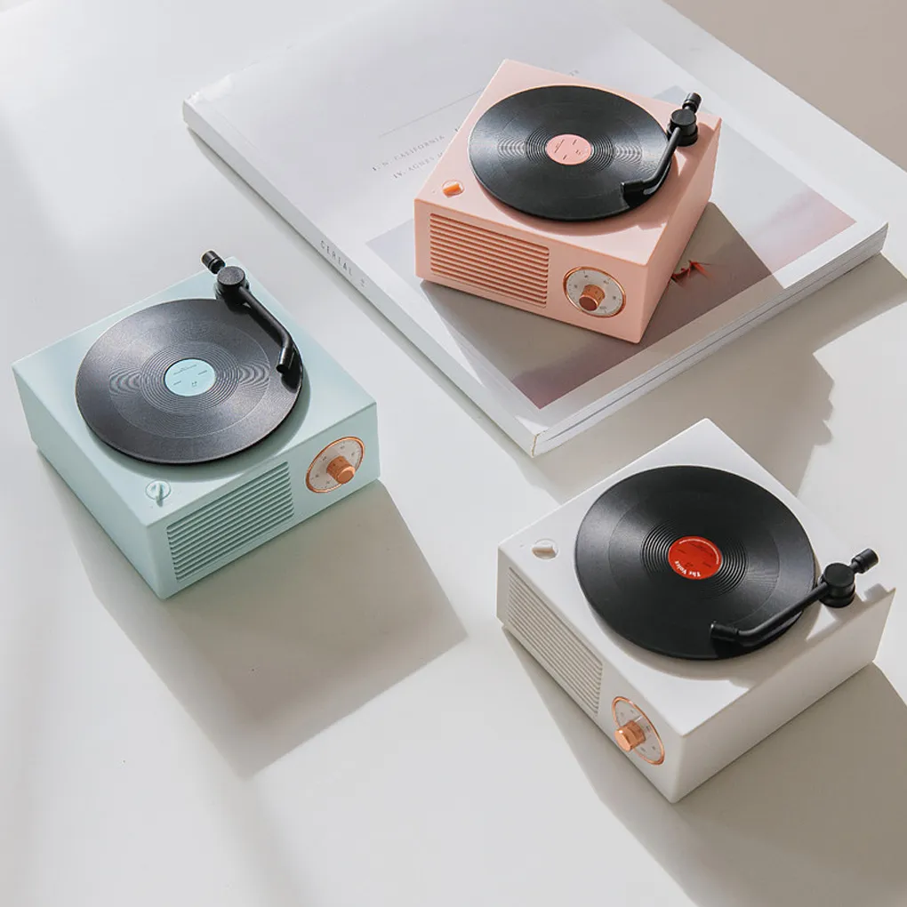 Vinyl Retro Record Player Portable Bluetooth V5.0 Högtalare Trådlös Mini Stereo Portable Full Frequency Internal Magnetic Hornmulti Function Turntable Högtalare