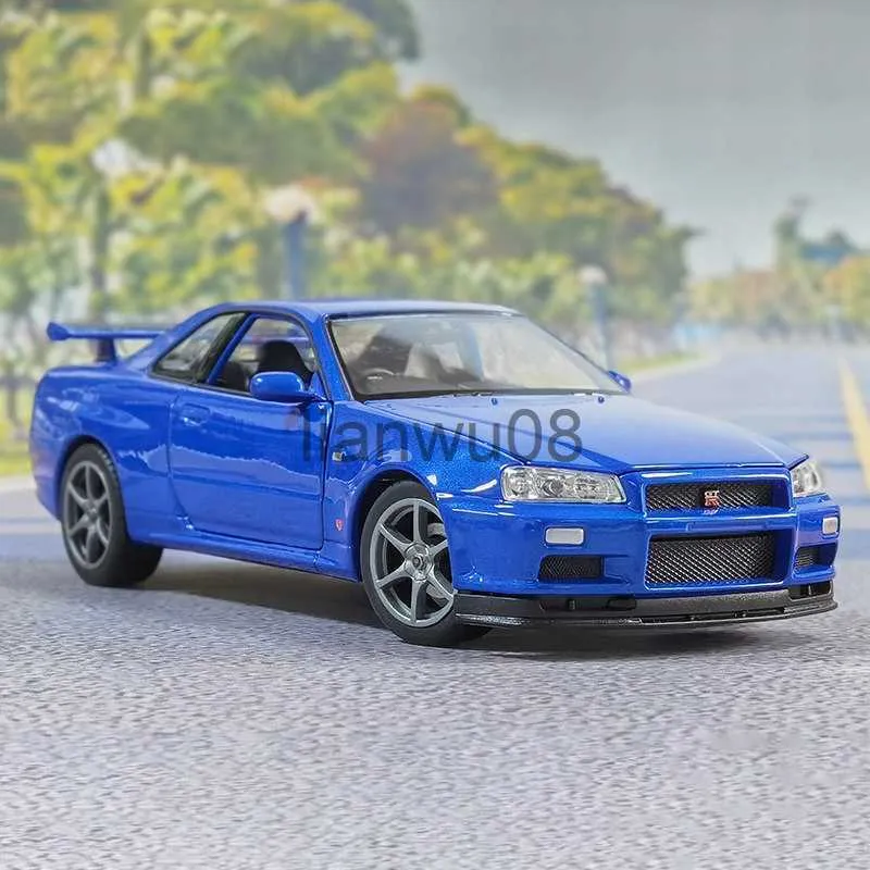 Diecast Model Cars WELLY 124 Nissan Skyline Ares GTR R34 Diecasts Toy Vehicles Metal Toy Car Model High Simulation Collection Kids Toys x0731