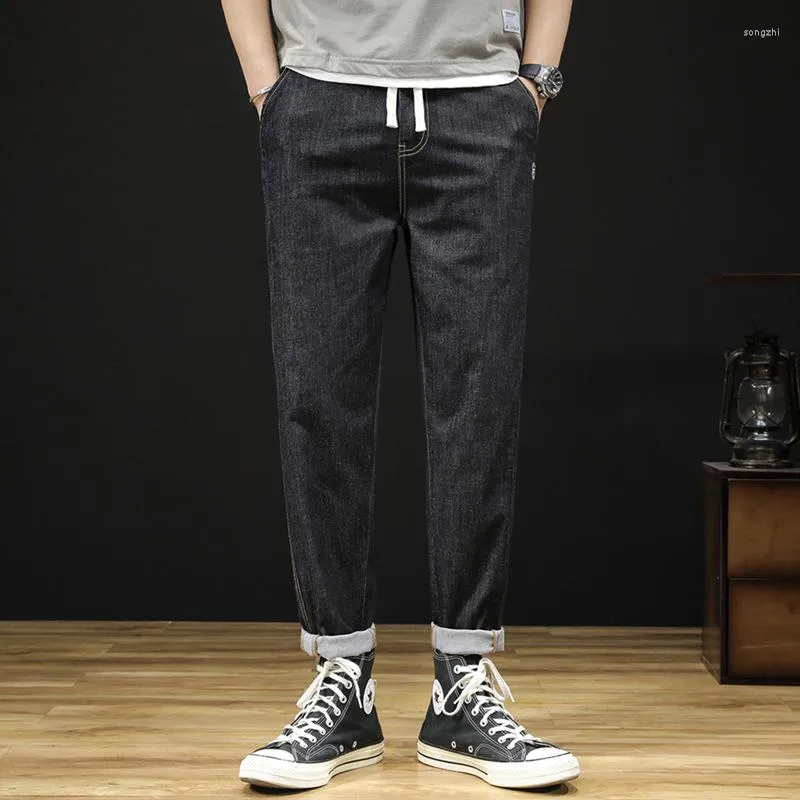 Men's Jeans Men Comfortable Cool Feeling Fiber Lessel Thin Style Nine Points Pants Street Everyday Everything Strap Casual