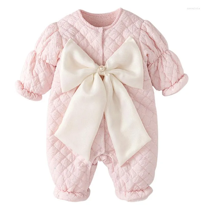 Одежда набор розовой принцессы для ромпера 6 9 12 24 месяца зима милый теплый теплый детский бутик -бутик с большим луком малыша