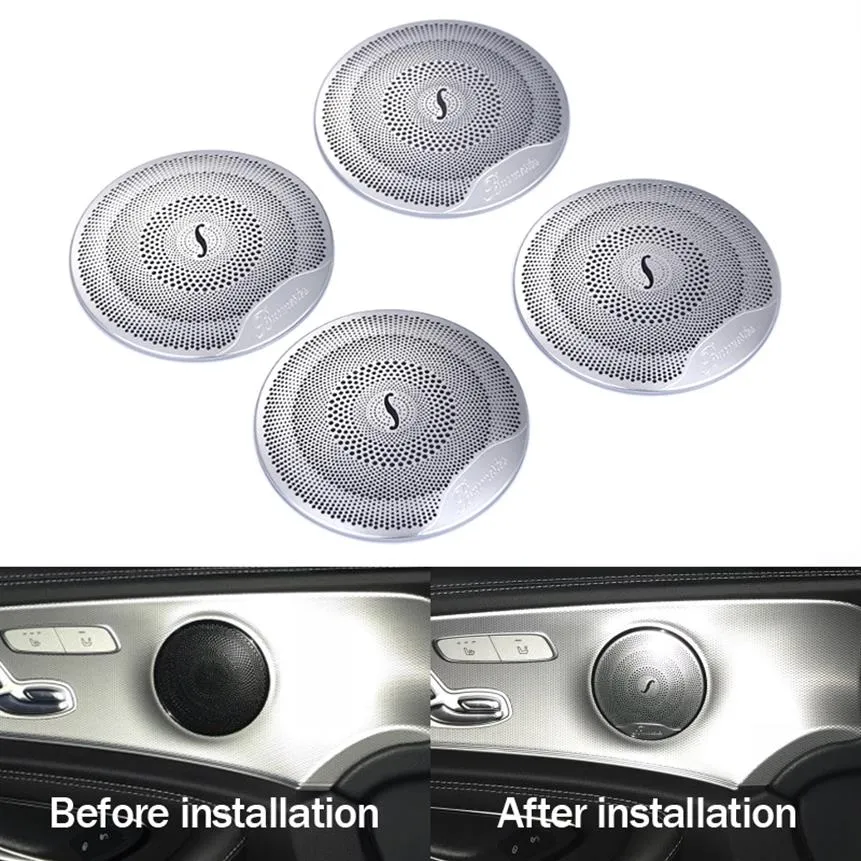 4pcs Car Audio Altoparlante Auto Porta Altoparlante Trim Copertura Per Mercedes Benz 2015-2018 Classe C W205 GLC 2016-2018 Classe E Acciaio st306i