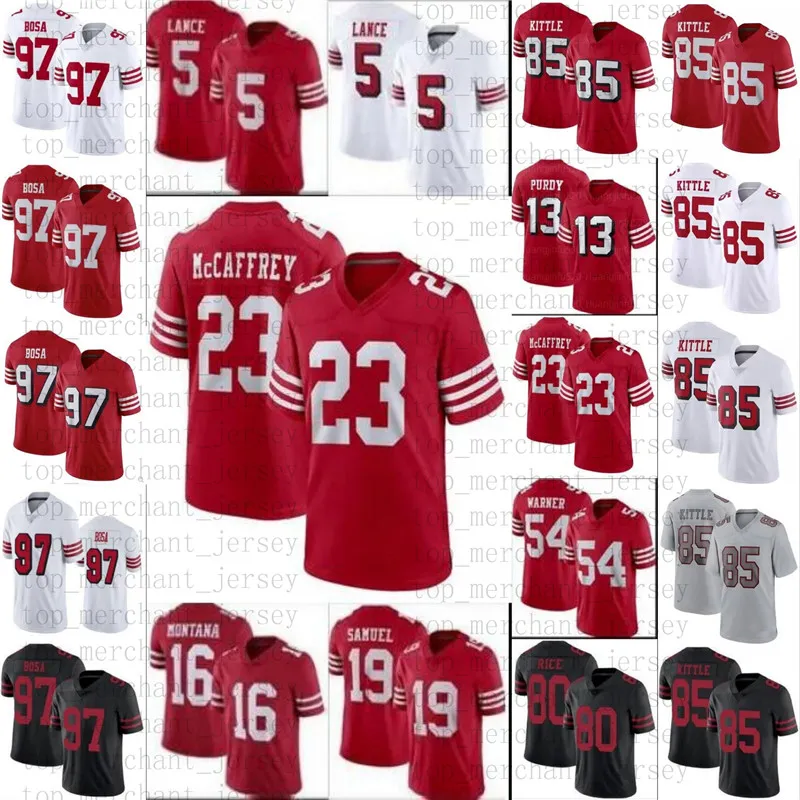 Brock Football Jersey Kittle 23 Christian 19 Rice Deebo Samuel Trey Lance 97 Nick Bosa George Fred Warner Mccaffrey Jerry Montana Talanoa Hufanga Purdy Brandon