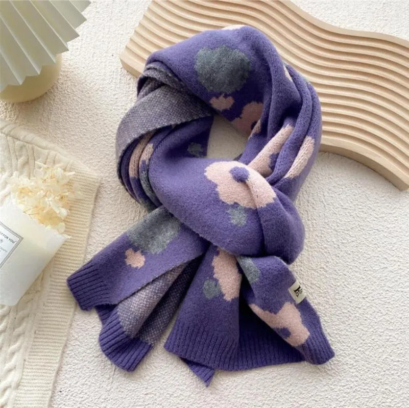 Scarves 2023 Fashion Flowers Pattern Women Ladies Knitted Luxury Winter Warm Thick Scarf Shawl Women's Long For Neck Shawls