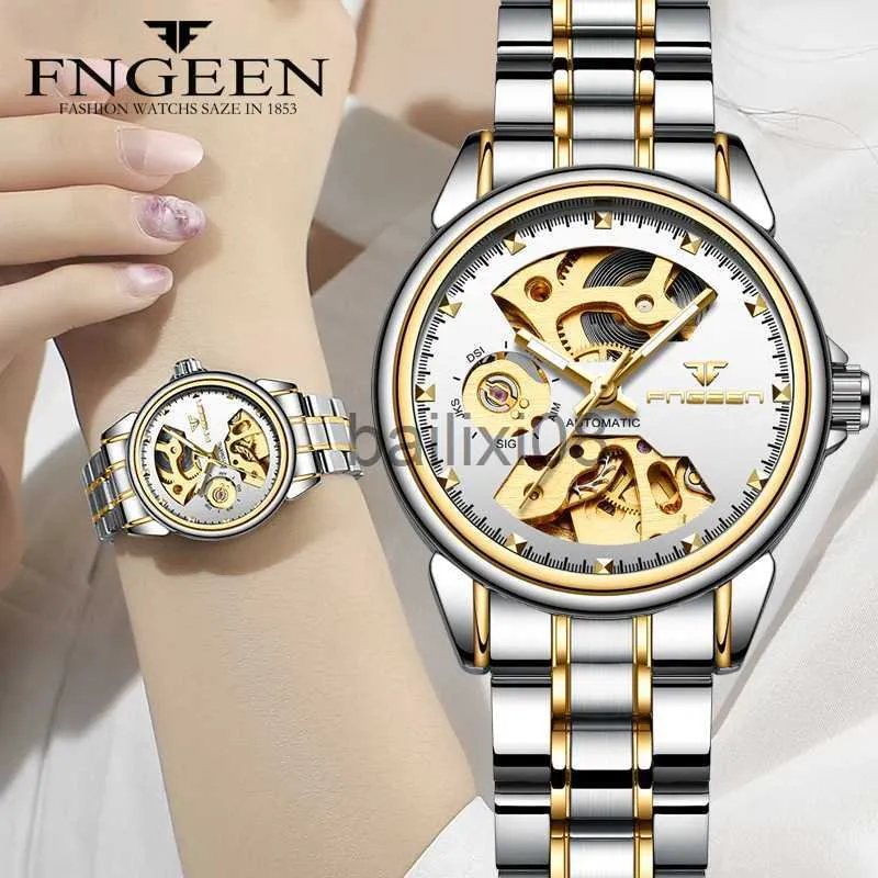 Altri orologi Orologio meccanico da donna New Fashion Skeleton Design Top Brand Luxury Full Steel Orologio automatico femminile impermeabile Montre Femme J230728