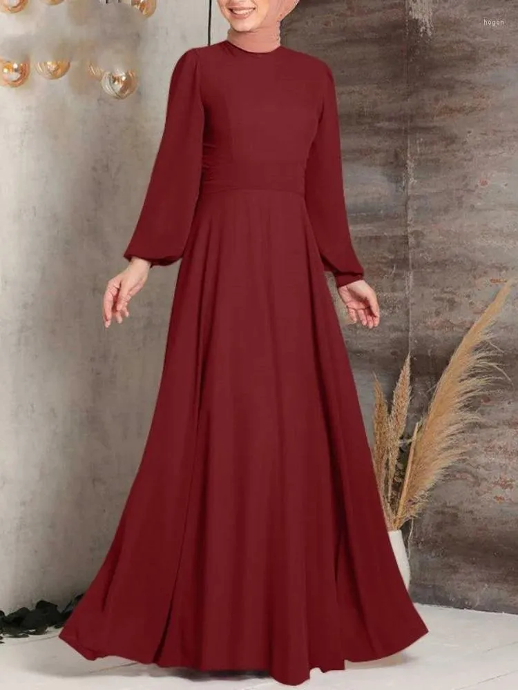 Этническая одежда, мусульманское платье, женское платье 2023, весенне-осенний стиль, элегантный однотонный халат с длинными рукавами, праздничная мода для вечеринок