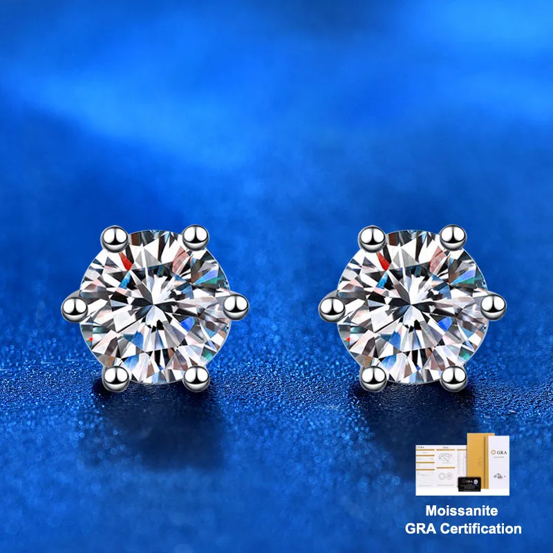 Boucles d'oreilles Moissanite 2ct pour femmes et hommes, en argent Sterling 100%, ensemble de 6 broches, bijoux fins en diamant de luxe, 925