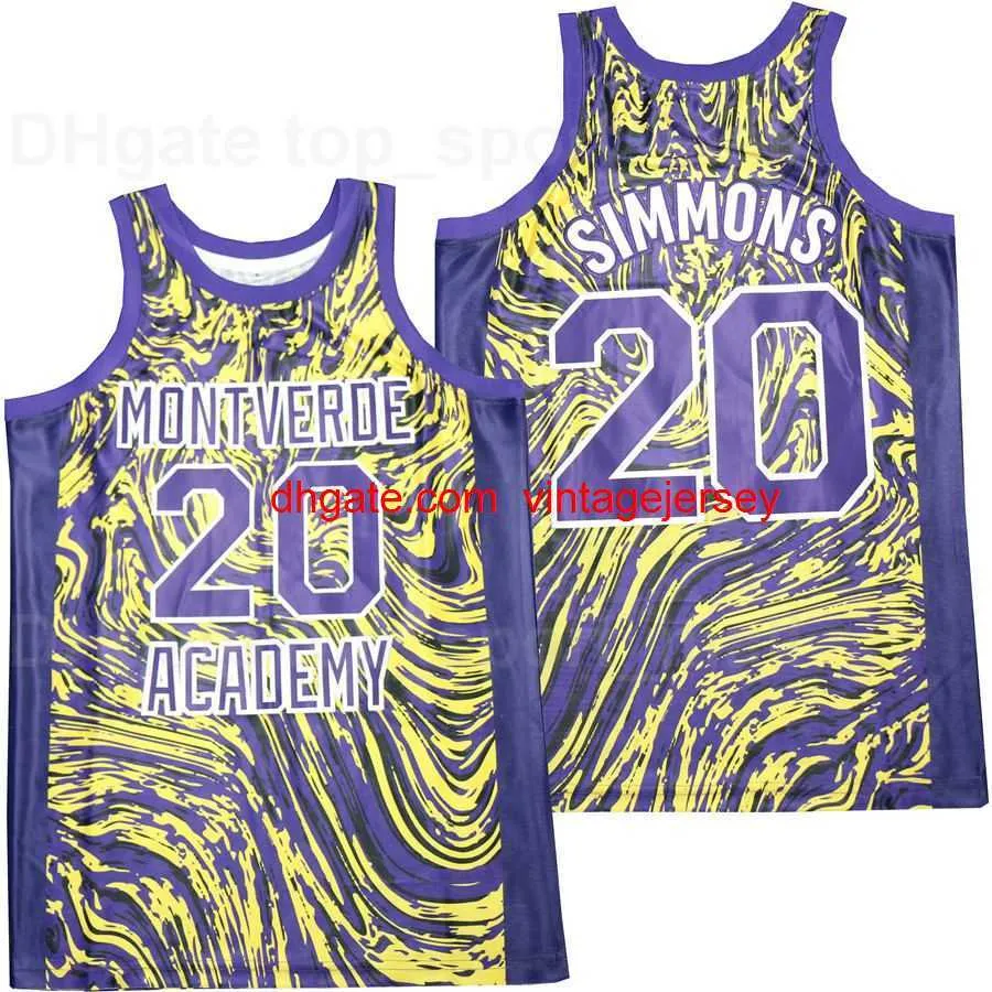 Montverde Academy 20 Ben Simmons Basketball-Trikot für Herren, Teamfarbe Lila und Weiß, alle Nähte, atmungsaktiv, reine Baumwolle, hervorragende Qualität