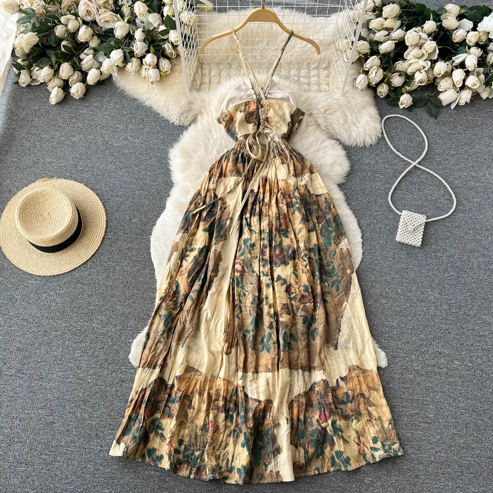 Autumn New Floor Length Dress Women's Long Sleeve Printing Dress Floral Vintage Irregular Maxi Dress Mujer Chic Boho 2023