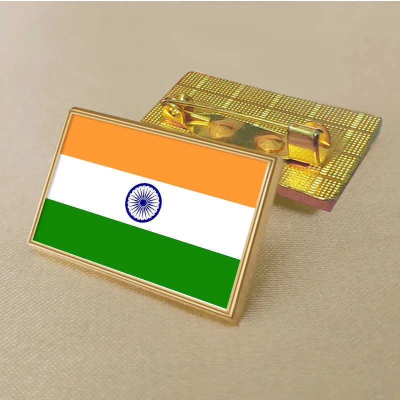 Party India Flag Pin 2,5*1,5 cm Zinc fundido a presión Pvc Color recubierto de oro Rectangular medallón insignia sin resina añadida