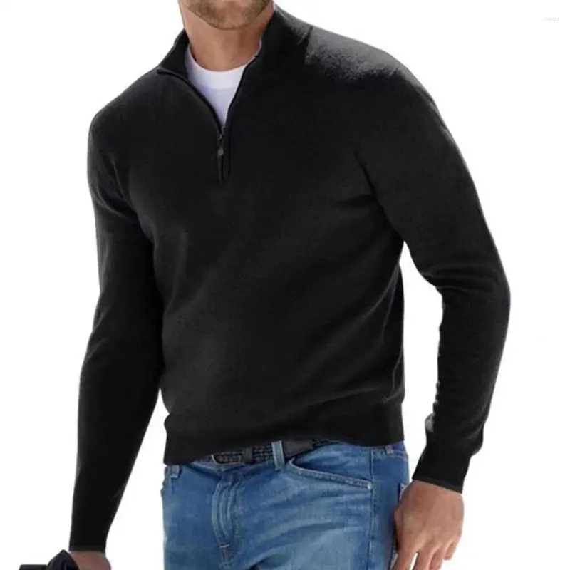 Slim Fit Mens Quarter Zip Sweaters With Stand Collar V Neck Long