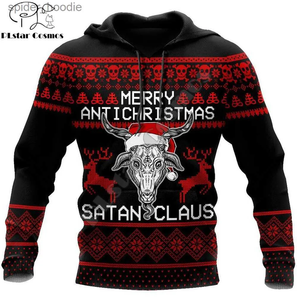 Sweats à capuche pour hommes Sweat-shirts Joyeux Noël Claus satanique imprimé en 3D Sweat à capuche pour homme Sweat-shirt unisexe Zip Pull Veste décontractée Survêtement DW0253 L231101