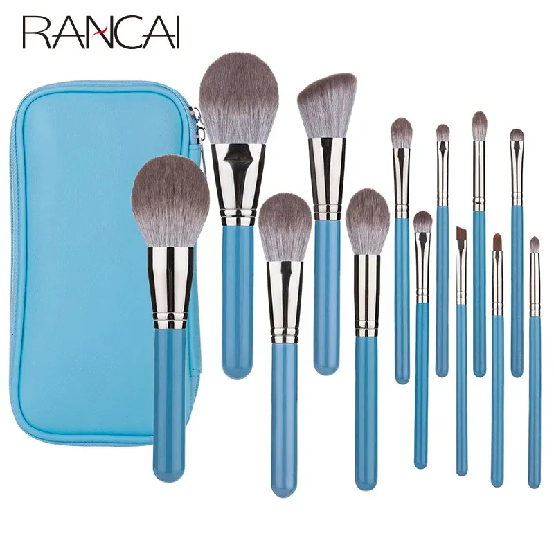 Pincéis de maquiagem RANCAI Conjunto de pincéis de maquiagem 13pcs com bolsa de couro Fundação Pó Blush Sombra Sobrancelha Pincel de cabelo macio Ferramenta de maquiagem cosmética 231031