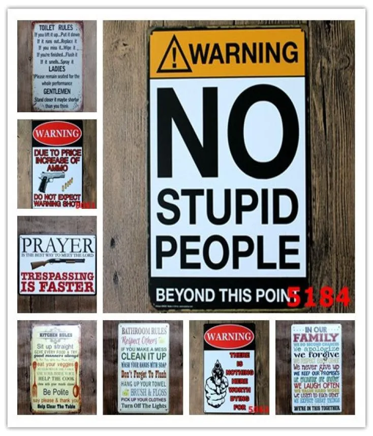 Warning No Stupid People Toilet Kitchen Bathroom Family Rules Bar Pub Cafe Home restaurant Decoratio Vintage Tin Signs Retro Metal8811868