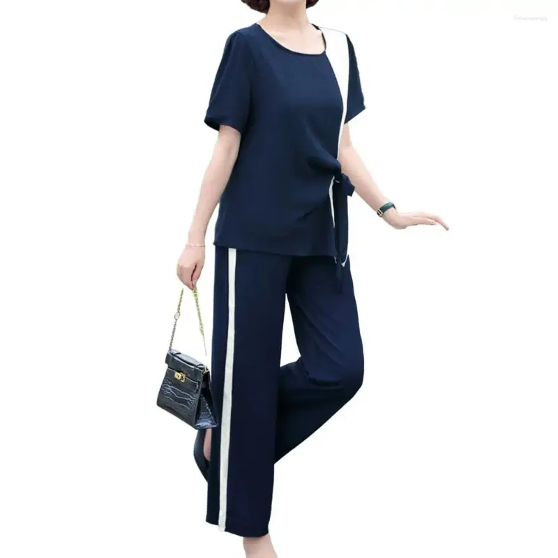 Kvinnors tvåbitar byxor Summer Tracksuit Women 2023 Breattable Extra Lightweight Short Sleeve Shirt Top Wide Leg Two-Piece Set Outfits