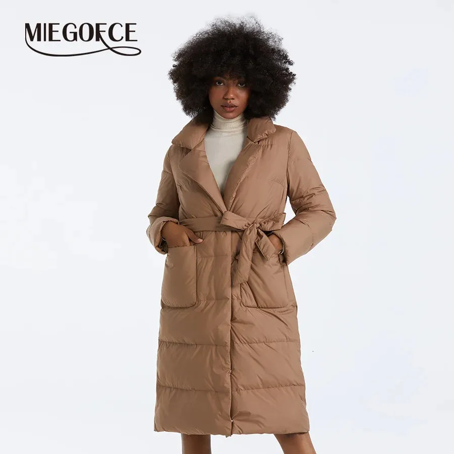 Parkas pour femmes MIEGOFCE 2023 mode hiver manteau Long ample vêtements d'extérieur boucle dissimulée ceinture femme veste doublée grandes poches Parka D23087 231031