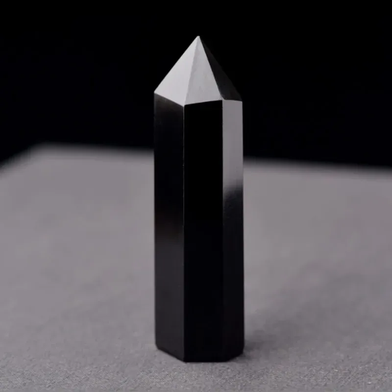 Natural Obsidian Quartz black Crystal Tower stone Arts Mineral Chakra Healing wandsReiki Energy stone six-sided Point magic wand rough polished