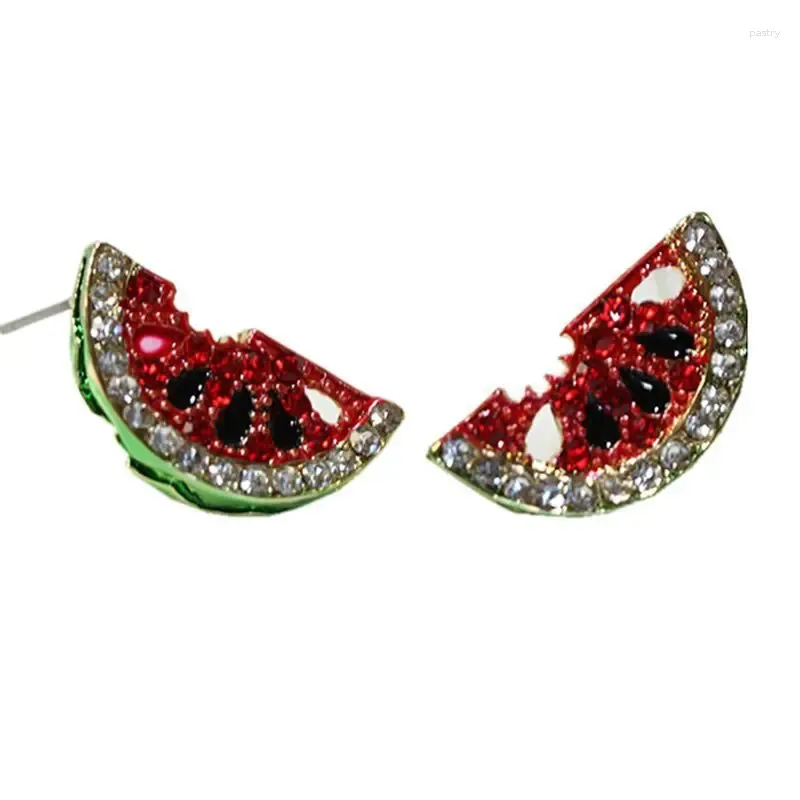 Stud Earrings Fruit For Girls Bright Crystal Watermelon Women Enamel Cherry Hanging Gifts